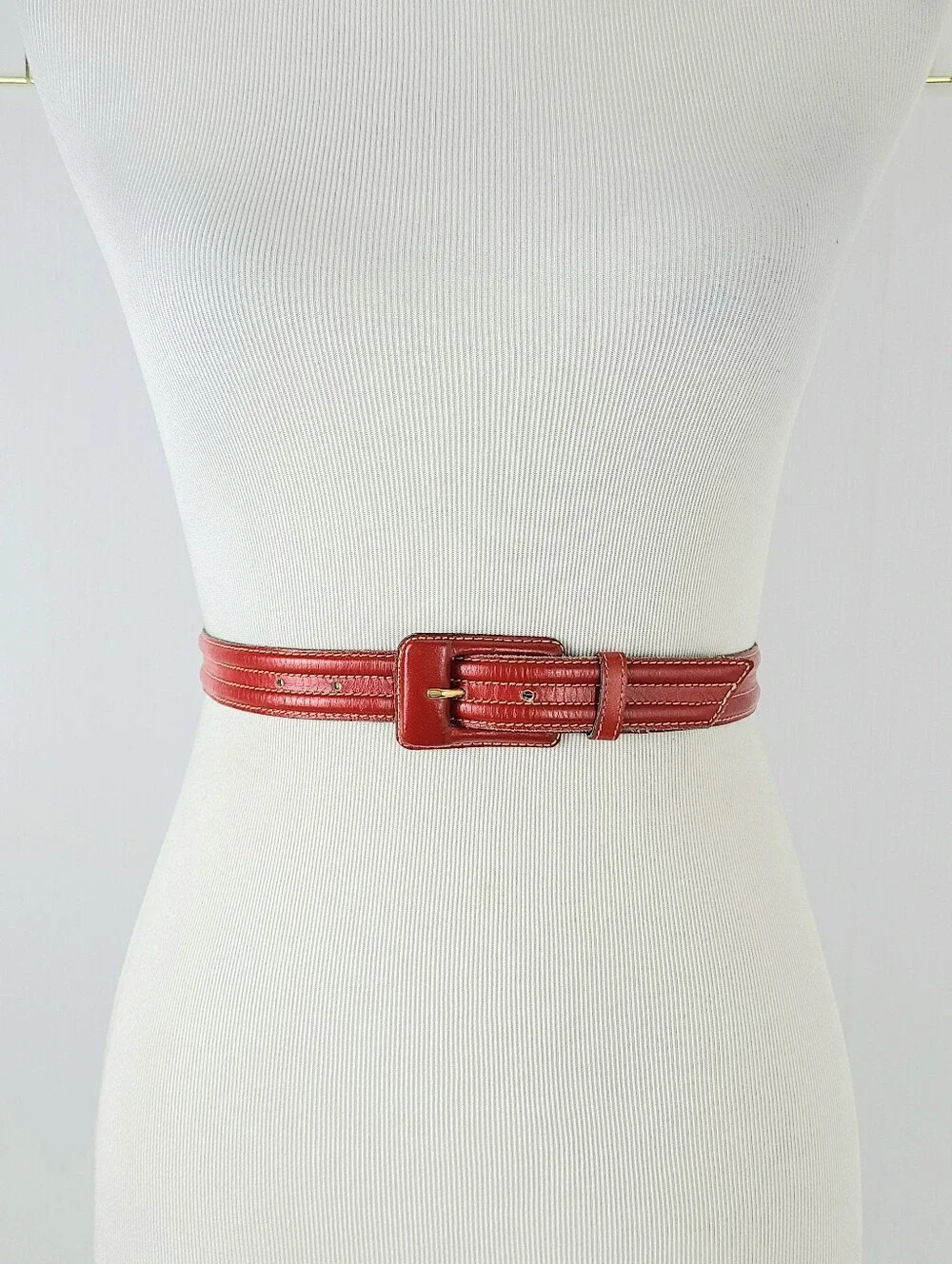 Yves Saint Laurent Red Stitch Detail Genuine Leather Vintage Belt